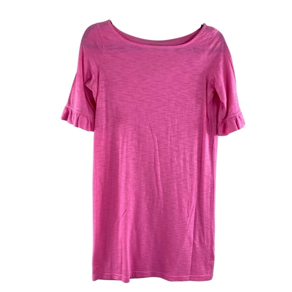 Lilly Pulitzer Pink Flutter Sleeve 100% Pima Cotton Ruffled Tee Dress Sz Sm
